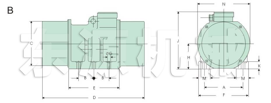 XV系列振動(dòng)電機(jī)外形及安裝尺寸B