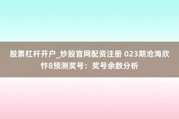 股票杠杆开户_炒股官网配资注册 023期沧海欣忭8预测奖号：奖号余数分析